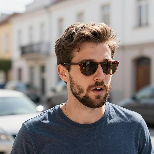 Surprised Man in Blue with Sunglasses