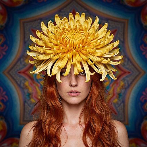 Woman with Radiant Chrysanthemum Crown