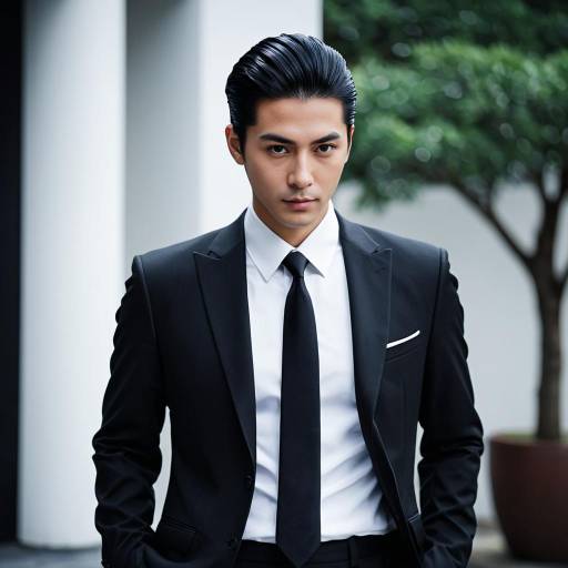 Man in Elegant Black Suit with Slicked-Back Hair