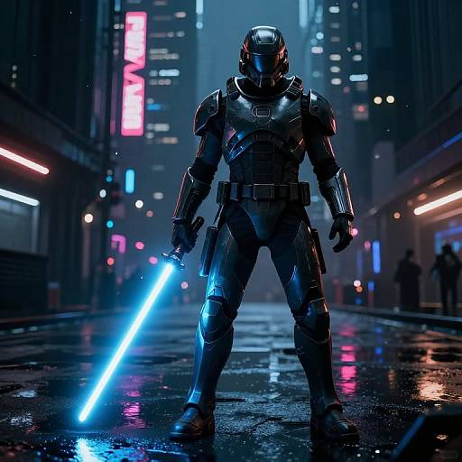 Neon Cyberpunk Lightsabre Warrior