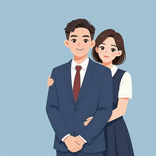 Happy Couple in Blue Background Illustration