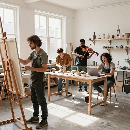 Diverse Artists Collaborating in Studio