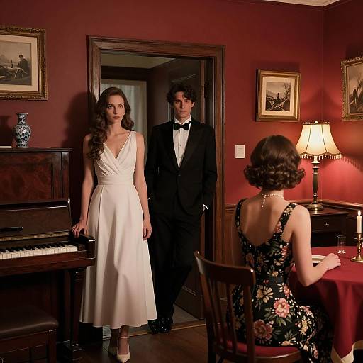 Dimly Lit Room with Three Characters