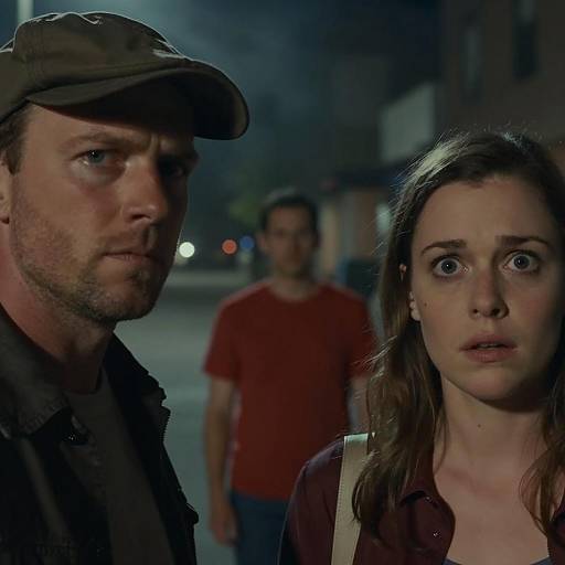 Serious and Concerned Expressions on Dimly Lit Street