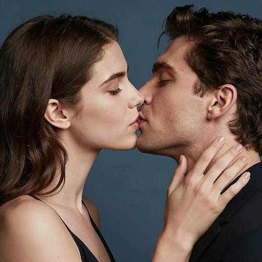 Romantic Kiss Against a Blue Background