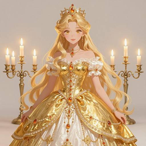 Anime Princess in Gold Ball Gown