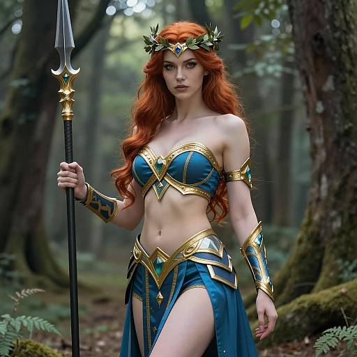 Female Warrior in Poseidon-Inspired Costume