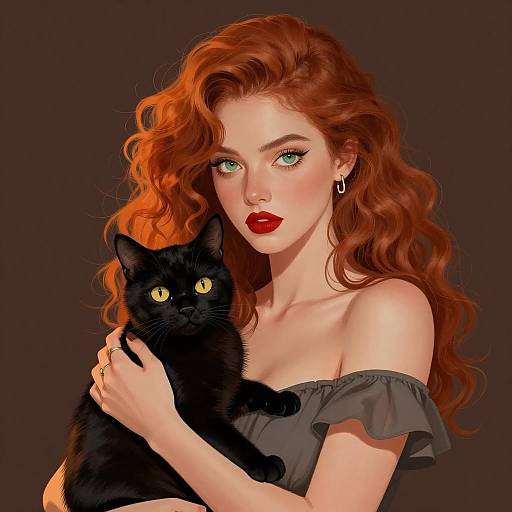 Digital Portrait of Woman with Black Cat