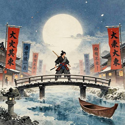 Cyberpunk Ukiyo-e Marten Warrior Scene