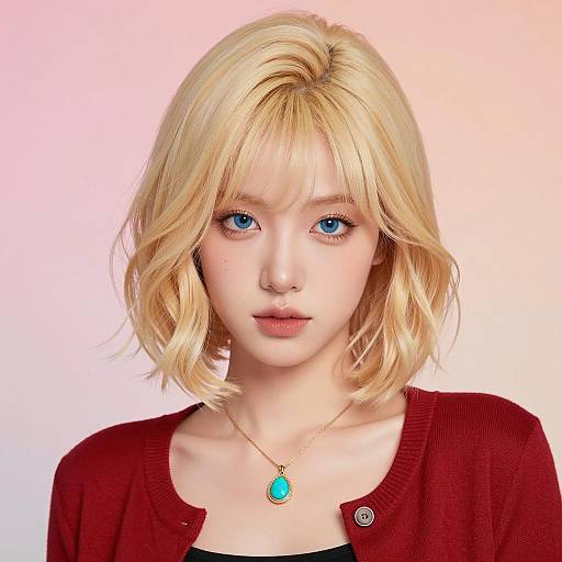 Portrait of Young Woman with Blonde Bob Hairstyle