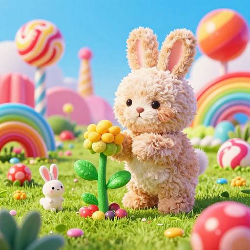 Toony Candy Landscape with Doodle Rabbits