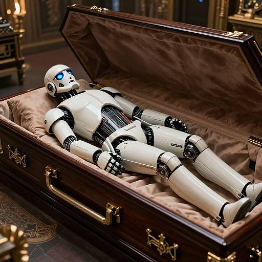 Robot in Coffin at Funeral Home