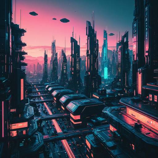 Futuristic Cyberpunk Cityscape at Dusk