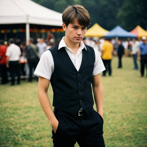 Young Man in Vest at Outdoor Carnival