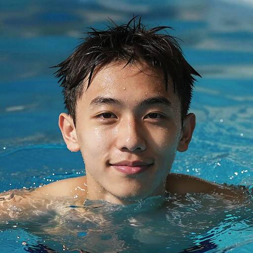 Young Man Swimming with Fresh Smile