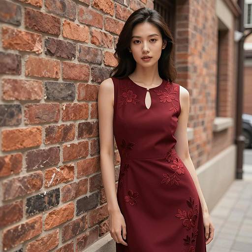 Elegant Woman in Rustic Alleyway