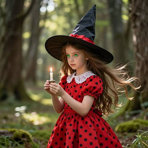 Whimsical Witch Girl in Enchanted Forest