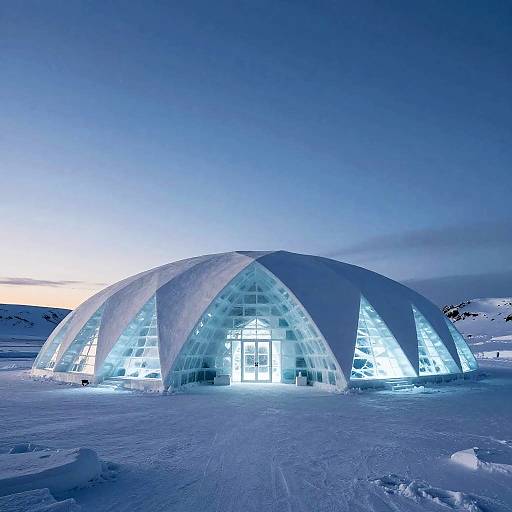Sculptural Ice Hotel in Arctic Twilight