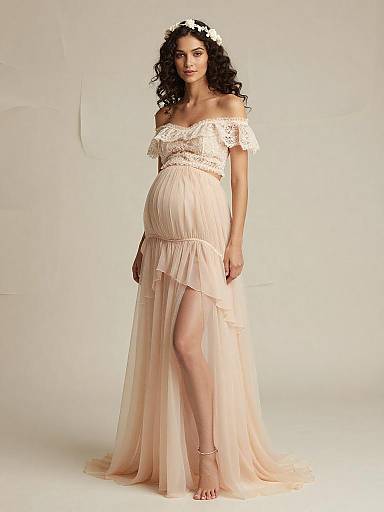 Elegant Pregnant Woman in Ethereal Maternity Dress