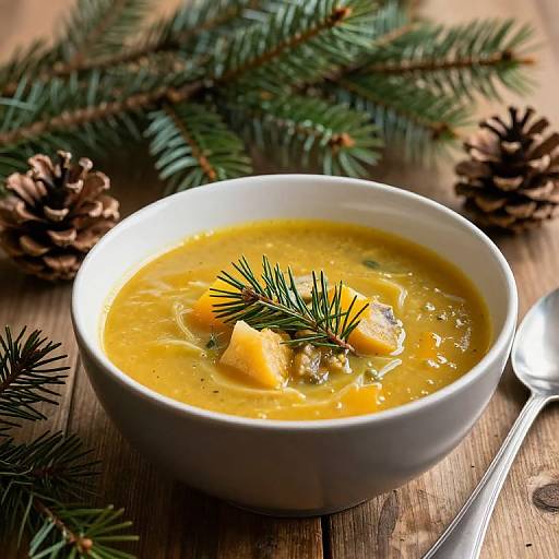 Rustic Golden Soup with Nature Decor