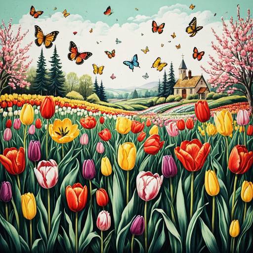 Cheerful Spring Flower Garden Illustration
