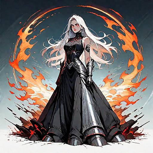 Armored Woman with Fiery Aura