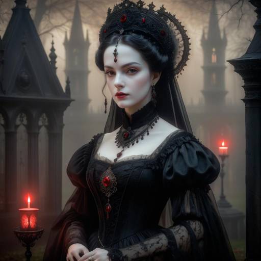 Gothic Noblewoman in Misty Graveyard