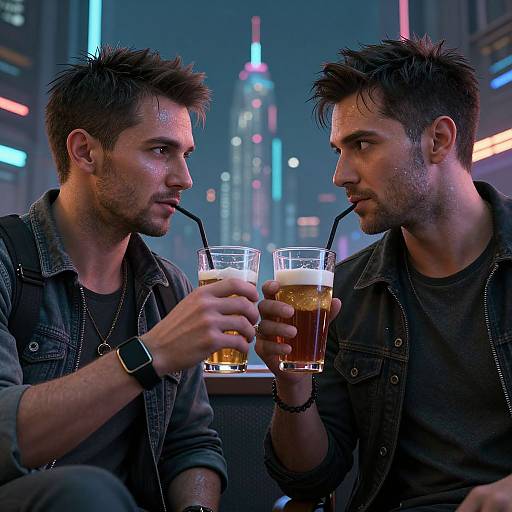 Cyberpunk Men Toasting Apocalypse