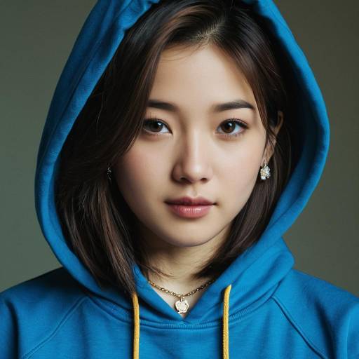 Young Asian woman in blue hoodie