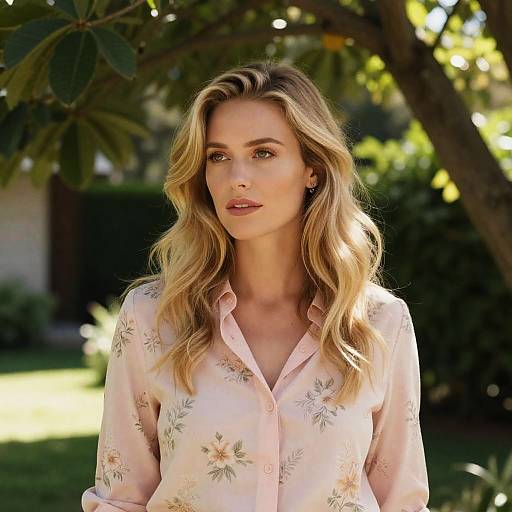 Blonde Woman in Sunlit Garden Portrait