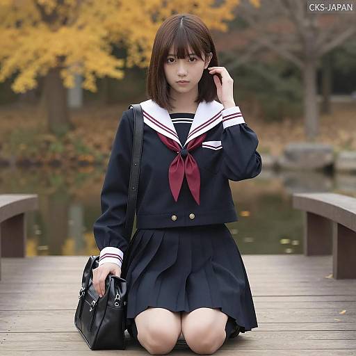 Autumn Scene with Young Japanese Woman