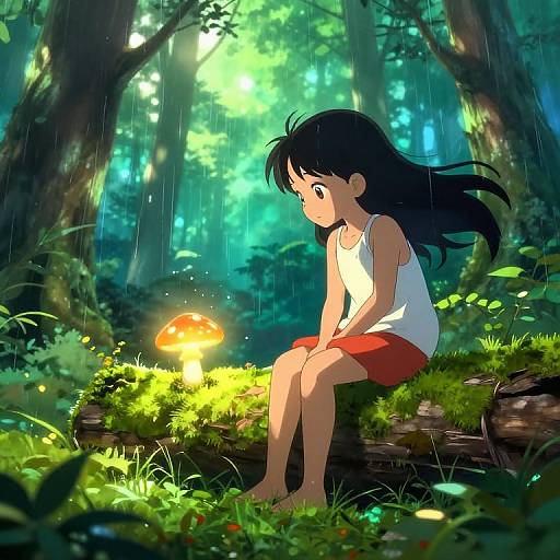 Magical Forest Girl with Glowing Mushroom