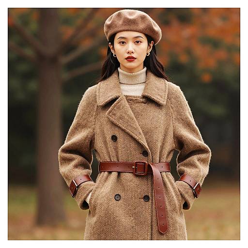 Woman in Vintage Wool Coat and Beret