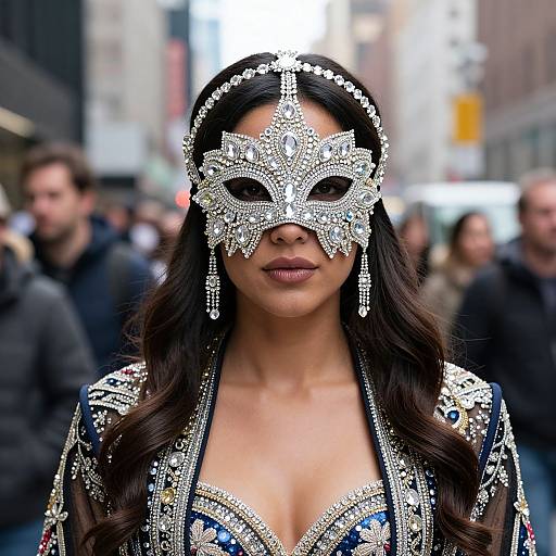 Elegant Woman in Crystal Mandala Mask