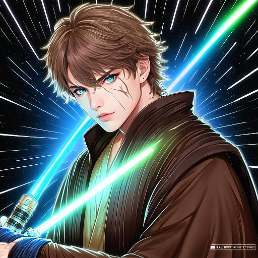 Illustration of Anakin skywalker, star wars in the style of Zerocat
