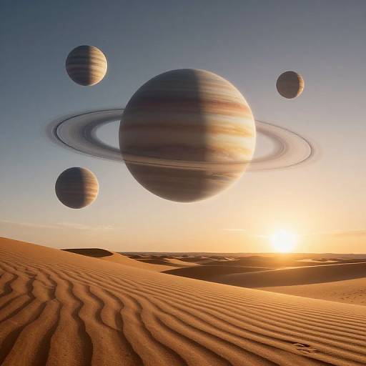 Surreal Desert with Miniature Orbiting Planets