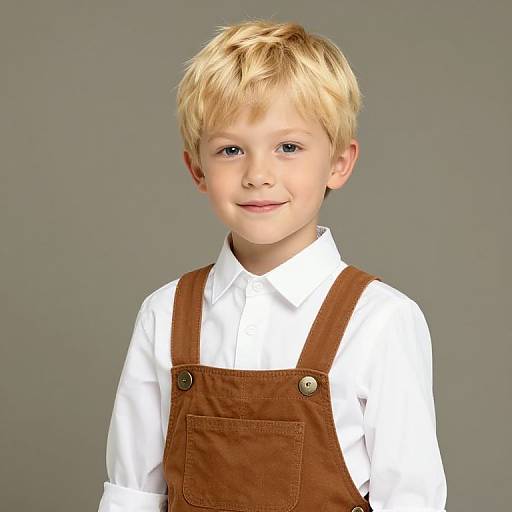 Blonde Boy in White Shirt and Overalls