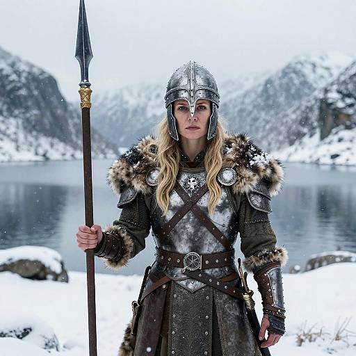 Viking Warrior Woman in Snowy Landscape