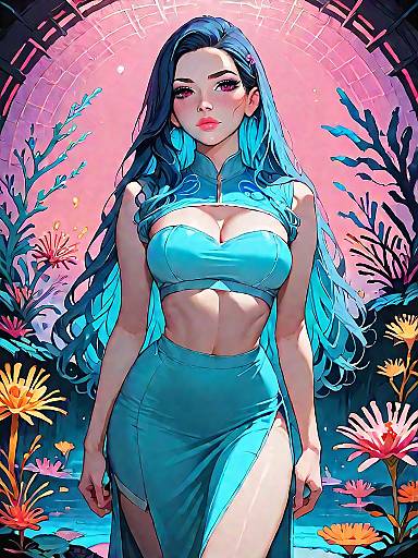 Fantasy Woman in Blue Bodycon Dress