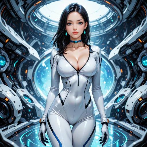 Futuristic Female Astronaut in Space Capsule