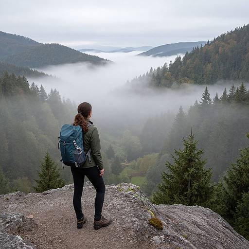 Woman Hiker Gazing at Foggy Valley