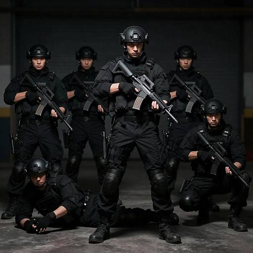 Tactical Tension in a Dimly Lit Scene