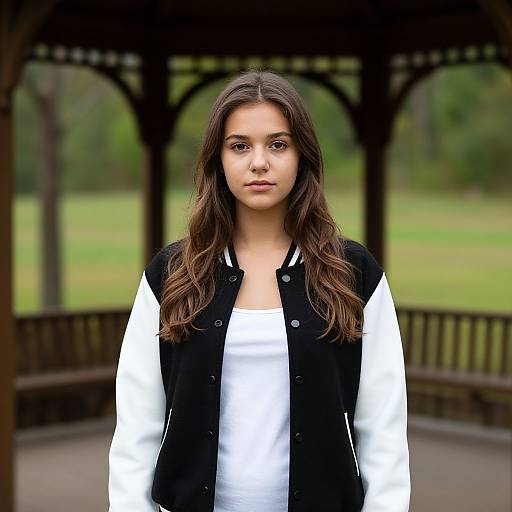 Young Woman by Wooden Gazebo