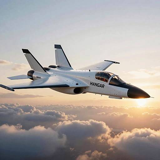 Futuristic White Fighter Jet at Sunset