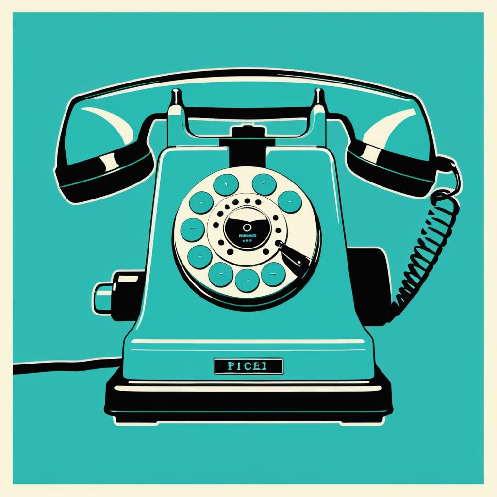 Teal Vintage Telephone in Pop-Art Style