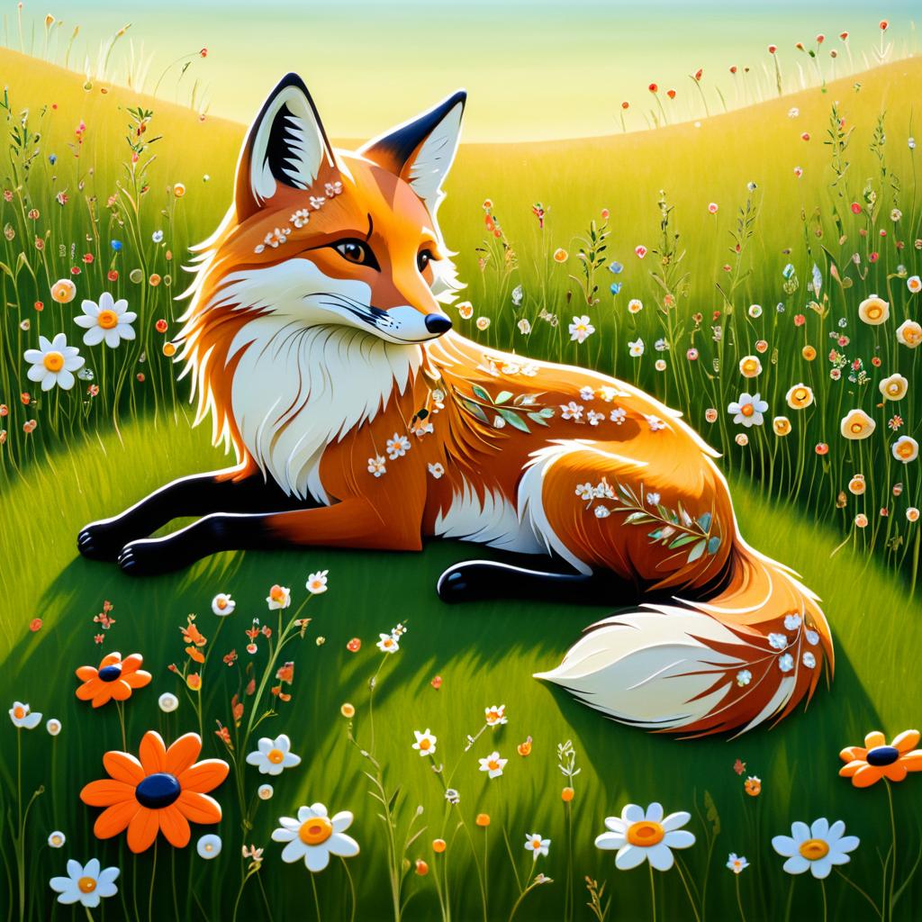 Serene Lowbrow Fox in Wildflower Meadow