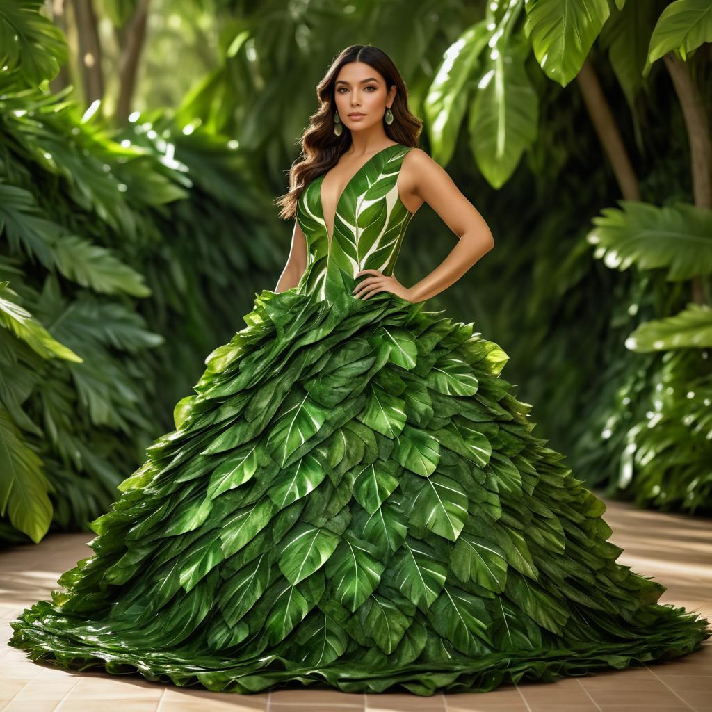 Nature-Inspired Leaf Dress on Latina Model