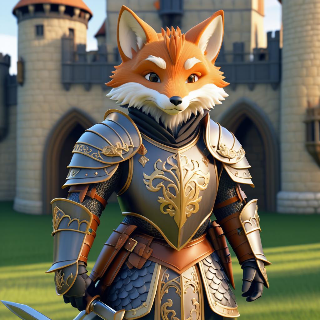 Charming Cartoon Fox in Knight Armor