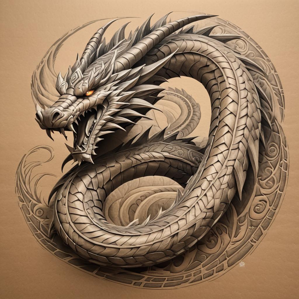 Epic Fantasy Serpent Sketch on Brown Paper