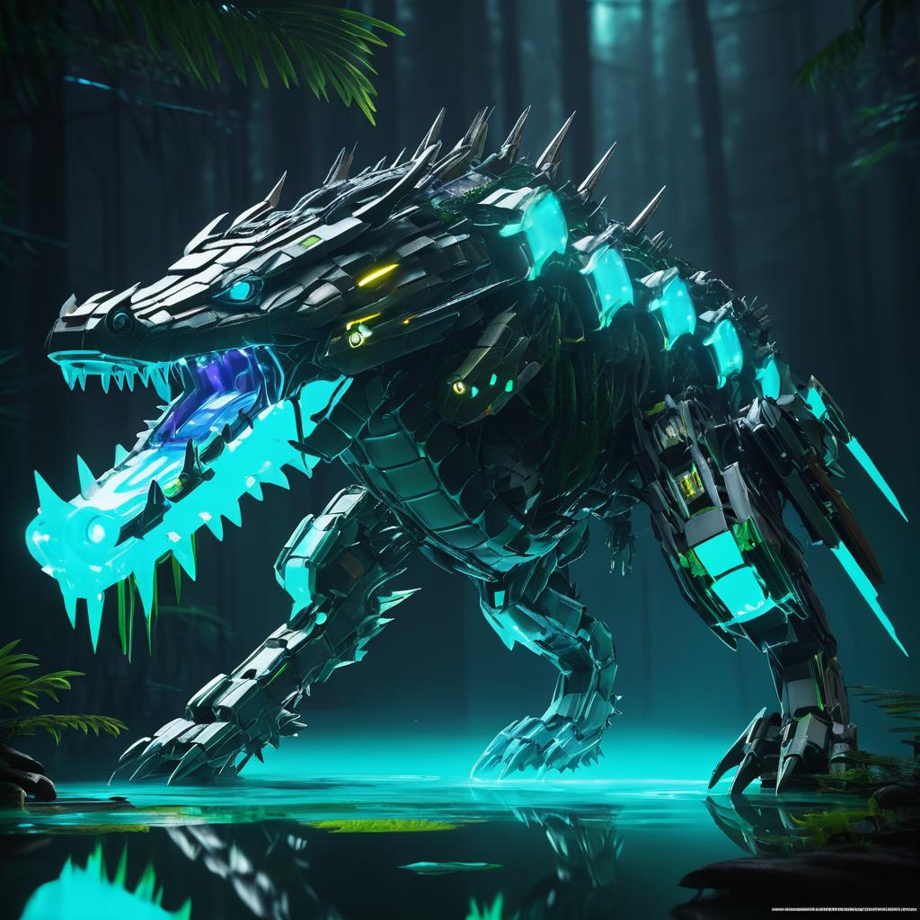 Bioluminescent Snapmaw Mecha Crocodile Art